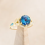 "LUCY IN THE SKY" - ROUND CUT LAB-GROWN ALEXANDRITE ENGAGEMENT RING WITH DIAMOND ACCENTS & TURQUOISE INLAYS