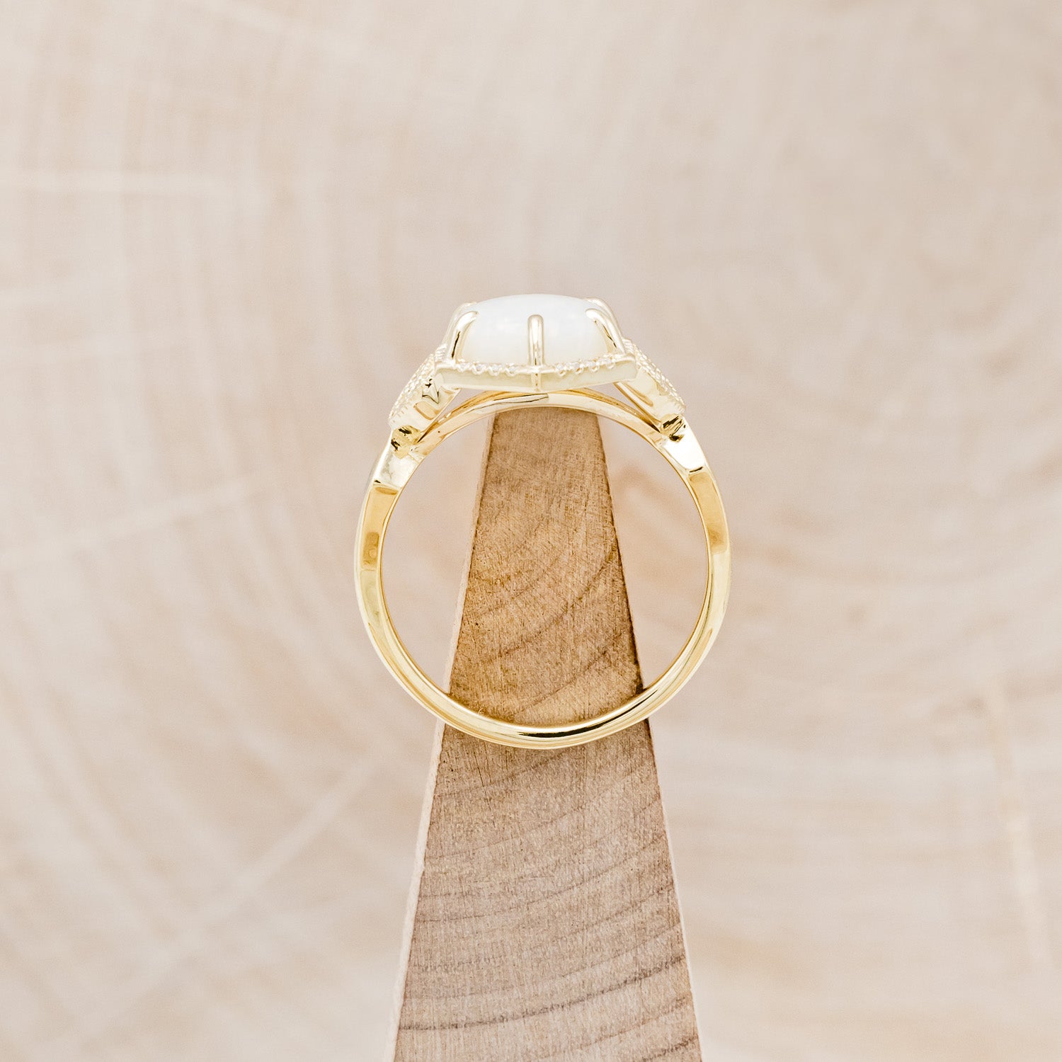 "LUCY IN THE SKY" - ROUND CUT WHITE OPAL ENGAGEMENT RING WITH DIAMOND ACCENTS & TURQUOISE INLAYS WITH DIAMOND TRACER-12