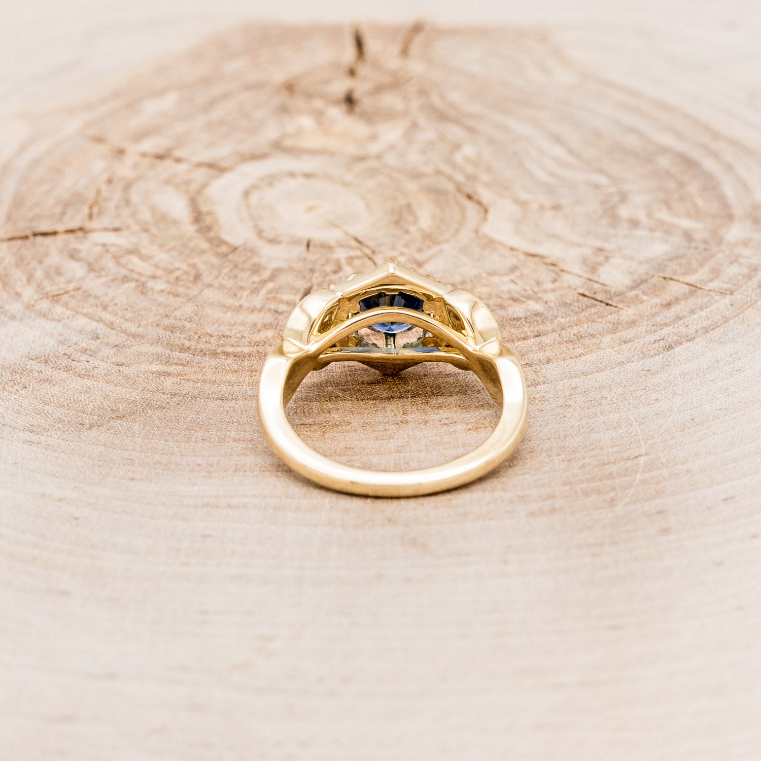 "LUCY IN THE SKY" PETITE - ROUND CUT MONTANA SAPPHIRE ENGAGEMENT RING WITH DIAMOND ACCENTS & TURQUOISE INLAYS-11