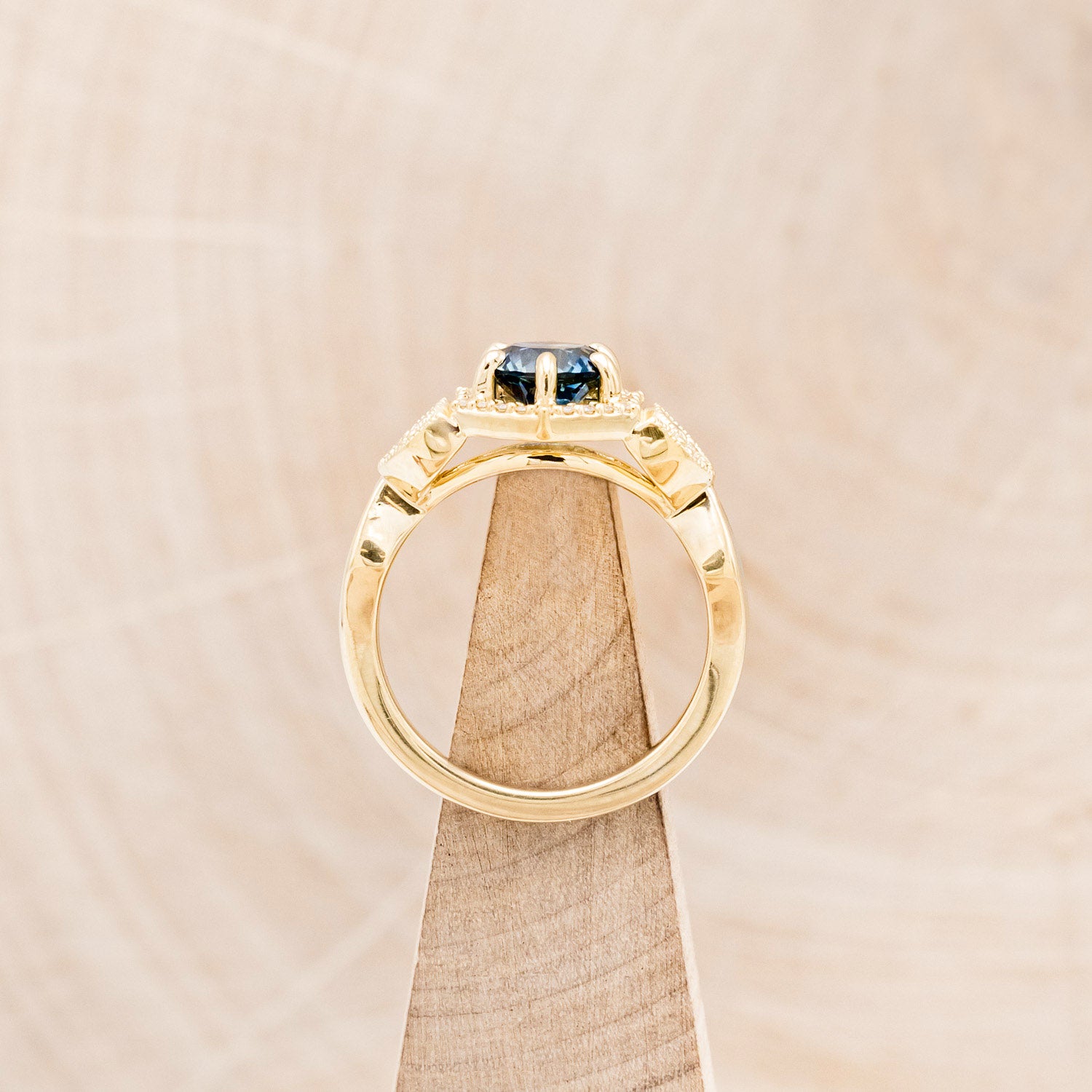 "LUCY IN THE SKY" PETITE - ROUND CUT MONTANA SAPPHIRE ENGAGEMENT RING WITH DIAMOND ACCENTS & TURQUOISE INLAYS-12