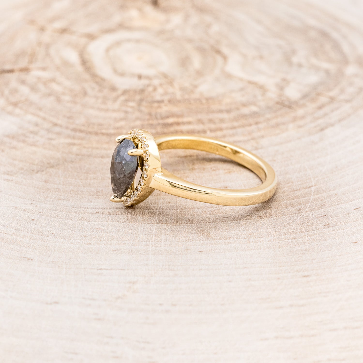 "LYDIA" - PEAR-SHAPED SALT & PEPPER DIAMOND ENGAGEMENT RING WITH DIAMOND HALO-9