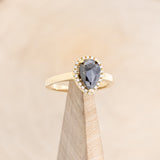 "LYDIA" - PEAR-SHAPED SALT & PEPPER DIAMOND ENGAGEMENT RING WITH DIAMOND HALO