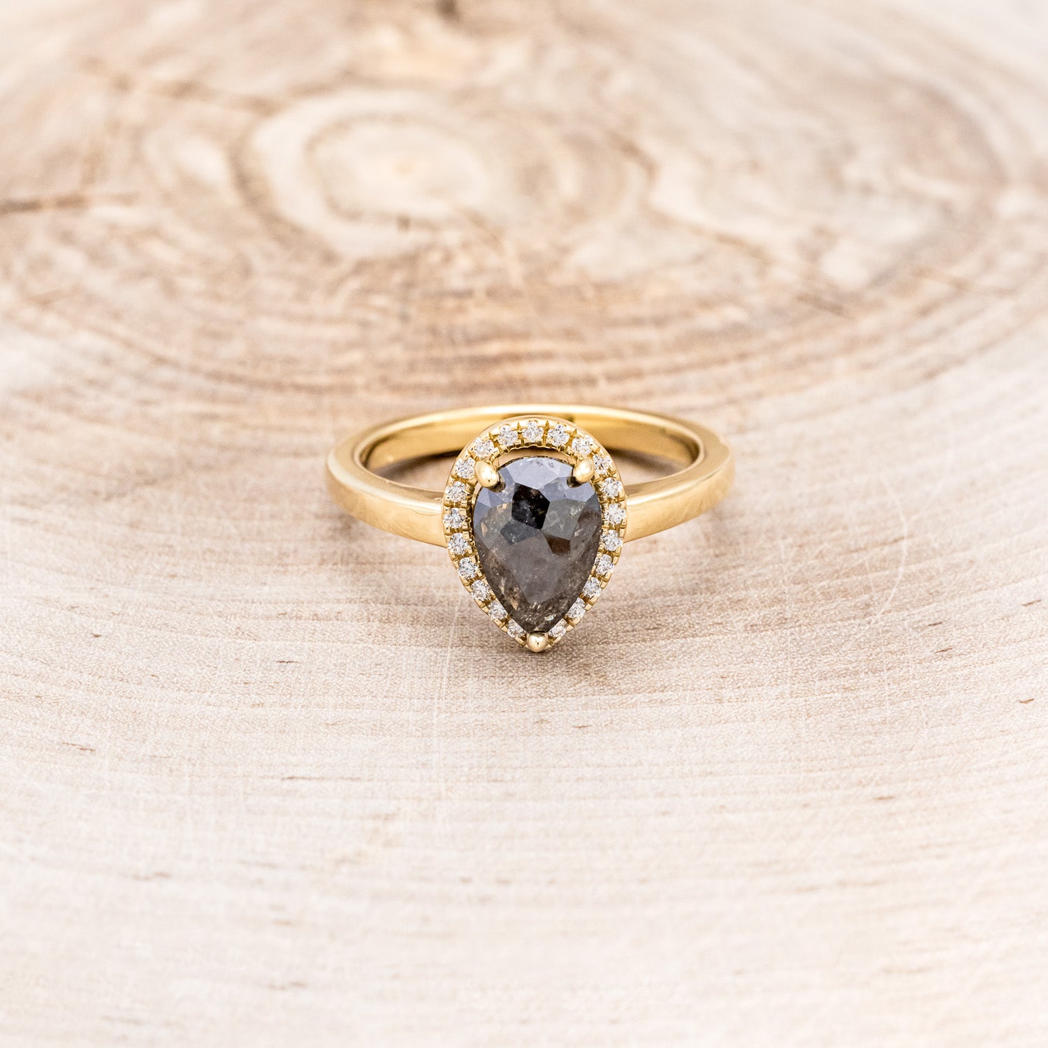 "LYDIA" - PEAR-SHAPED SALT & PEPPER DIAMOND ENGAGEMENT RING WITH DIAMOND HALO-10