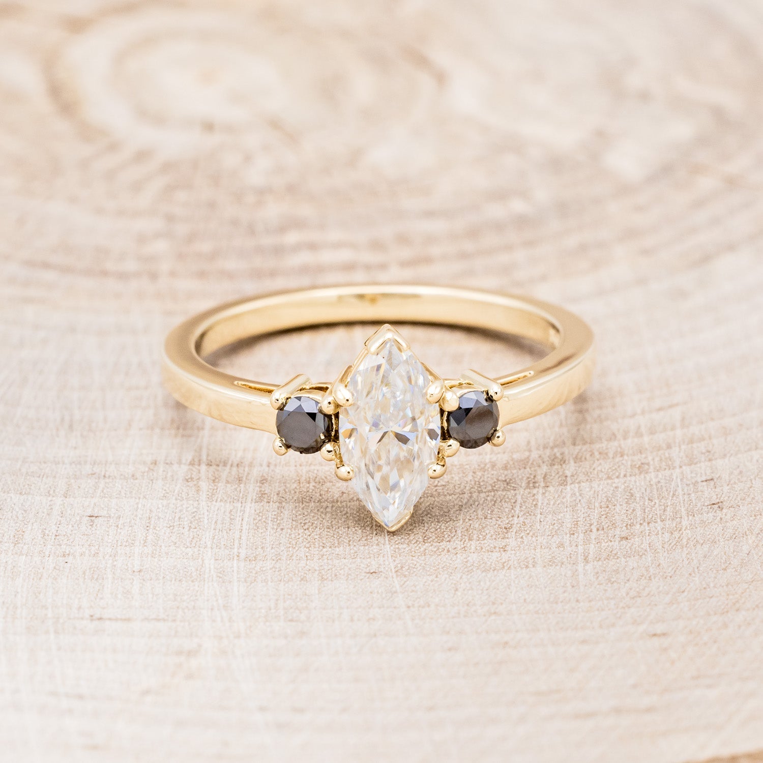 MARQUISE CUT MOISSANITE ENGAGEMENT RING WITH BLACK DIAMOND ACCENTS & "CARA" TRACER-22