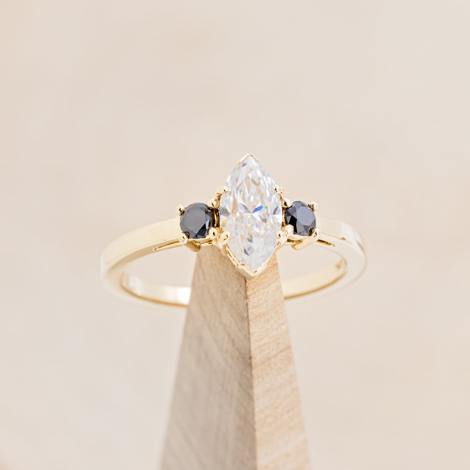 MARQUISE CUT MOISSANITE ENGAGEMENT RING WITH BLACK DIAMOND ACCENTS & "CARA" TRACER-19