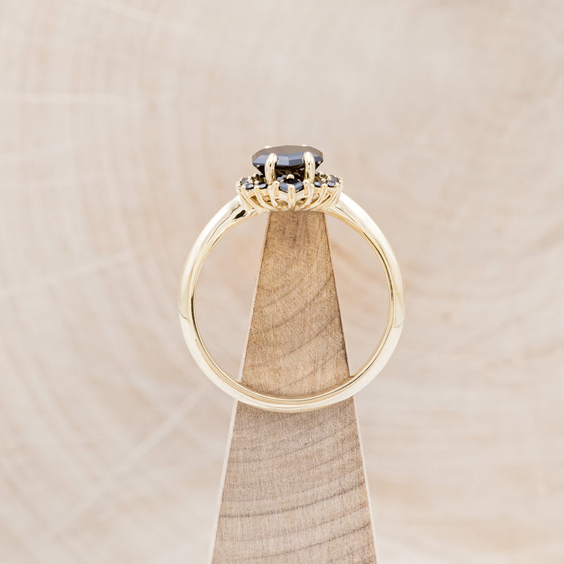 "NEREZZA" - HEXAGON CUT BLACK MOISSANITE ENGAGEMENT RING WITH A BLACK DIAMOND HALO