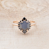 "NEREZZA" - HEXAGON CUT BLACK MOISSANITE ENGAGEMENT RING WITH A BLACK DIAMOND HALO-4