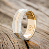 "NIRVANA" - ETCHED DAMASCUS STEEL & 14K GOLD INLAY WEDDING BAND
