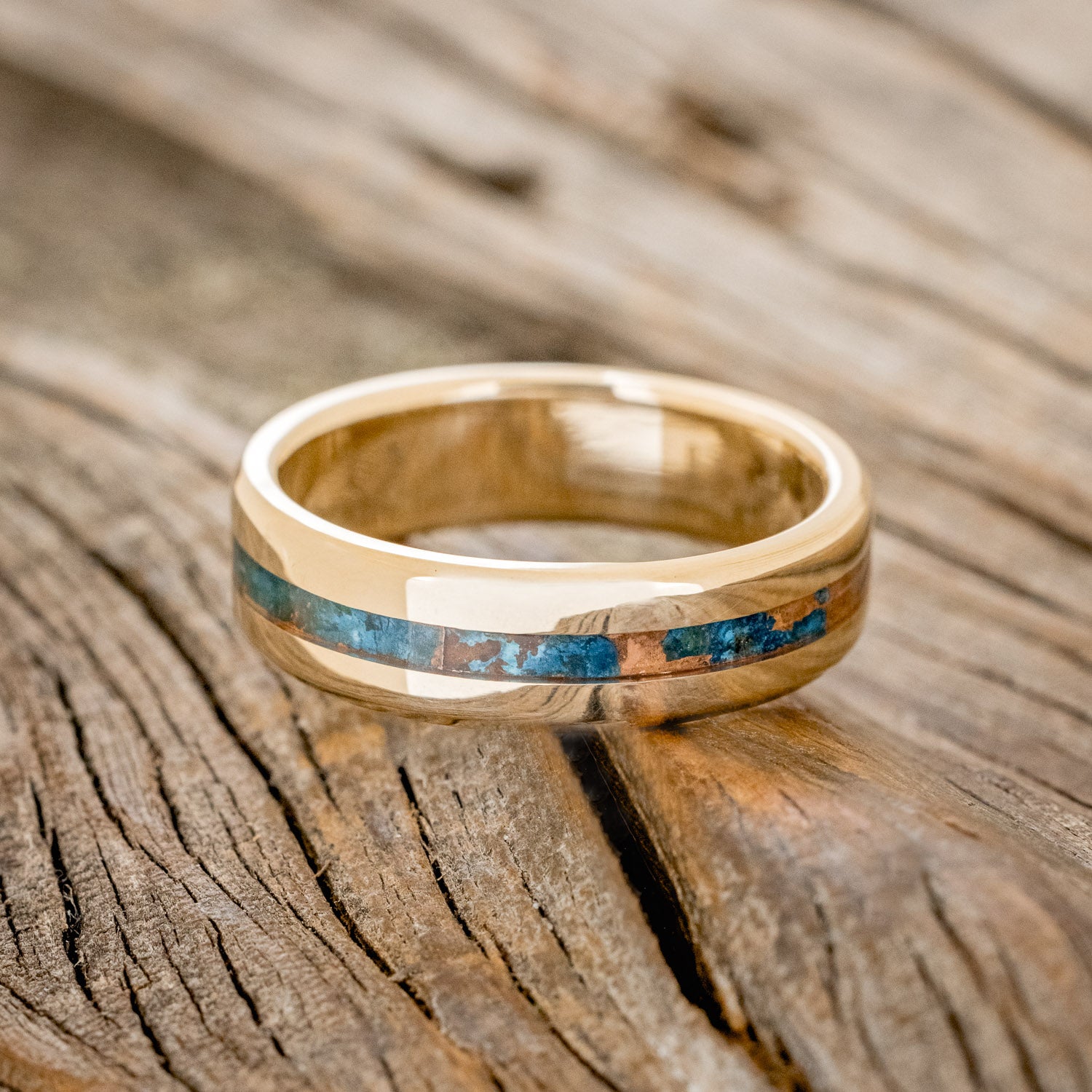 "NIRVANA" - CENTERED PATINA COPPER WEDDING RING FEATURING A 14K GOLD BAND-6