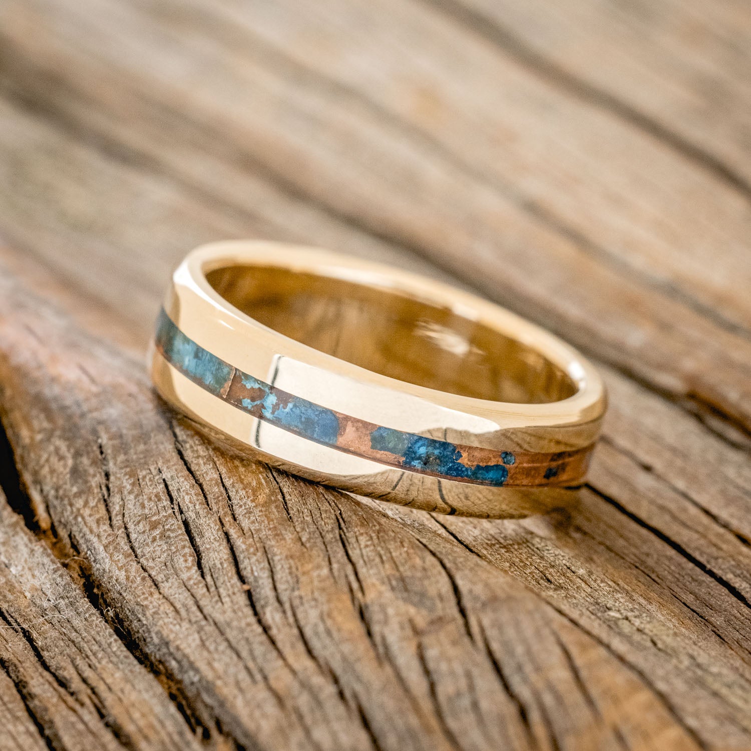 "NIRVANA" - CENTERED PATINA COPPER WEDDING RING FEATURING A 14K GOLD BAND-5