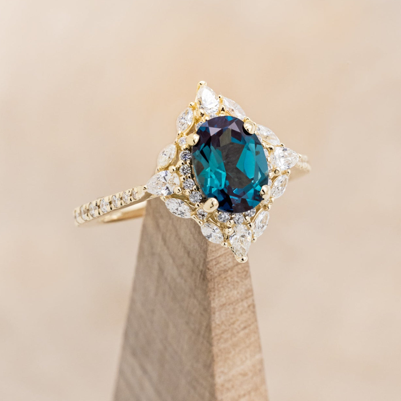 "NORTH STAR" - OVAL LAB-GROWN ALEXANDRITE ENGAGEMENT RING WITH DIAMOND HALO & ACCENTS-15