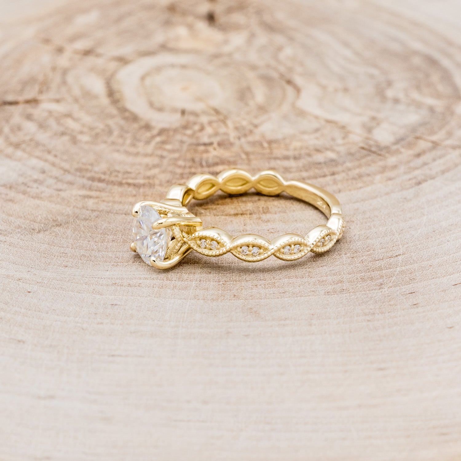 "NOUR" - ROUND CUT MOISSANITE ENGAGEMENT RING WITH DIAMOND ACCENTS-3