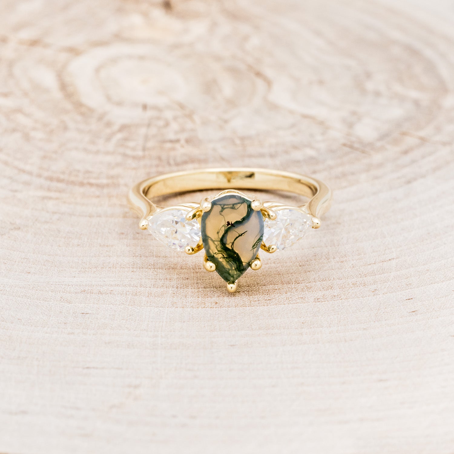"VOGUE" - PEAR-CUT MOSS AGATE ENGAGEMENT RING WITH MOISSANITE ACCENTS-4
