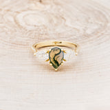 "VOGUE" - PEAR-CUT MOSS AGATE ENGAGEMENT RING WITH MOISSANITE ACCENTS