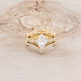 "PERSEPHONE" - BRIDAL SUITE - MARQUISE-CUT MOISSANITE ENGAGEMENT RING WITH DIAMOND ACCENTS & TWO DIAMOND TRACERS