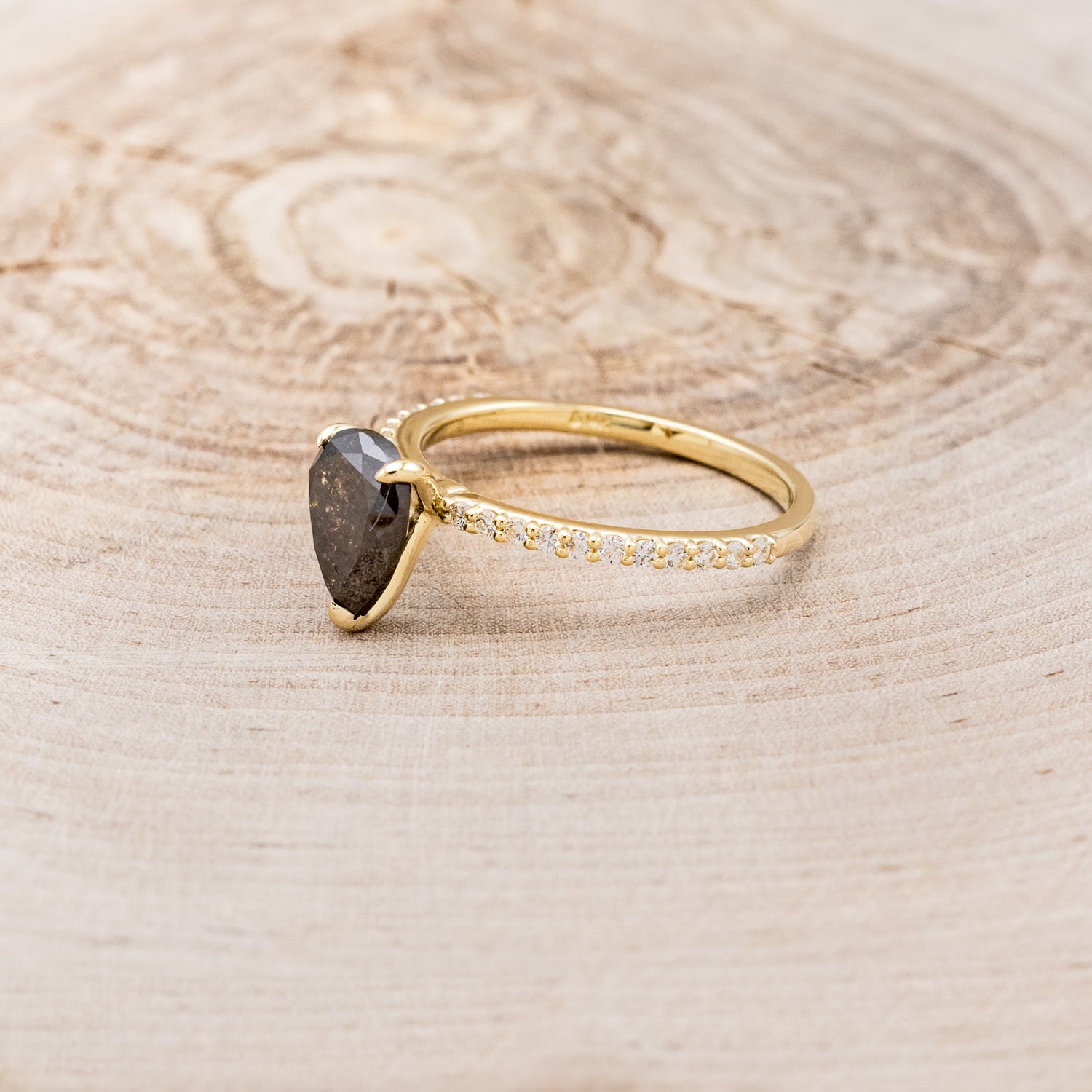 "RAMONA" - PEAR-SHAPED SALT & PEPPER DIAMOND ENGAGEMENT RING WITH DIAMOND ACCENTS-15