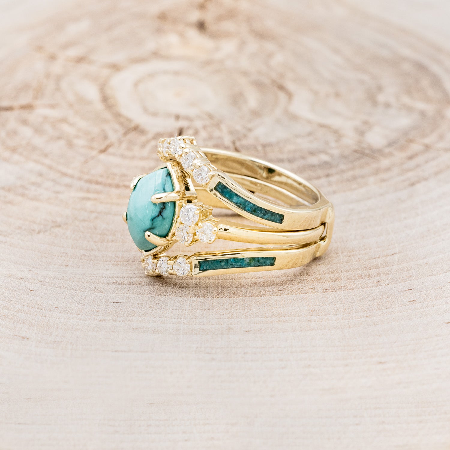 "RAYA" - MARQUISE TURQUOISE ENGAGEMENT RING WITH DIAMOND ACCENTS & CHRYSOCOLLA RING GUARD-3