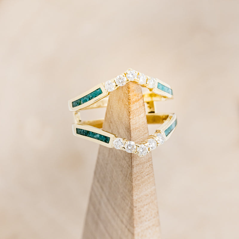 "RAYA" - MARQUISE TURQUOISE ENGAGEMENT RING WITH DIAMOND ACCENTS & CHRYSOCOLLA RING GUARD