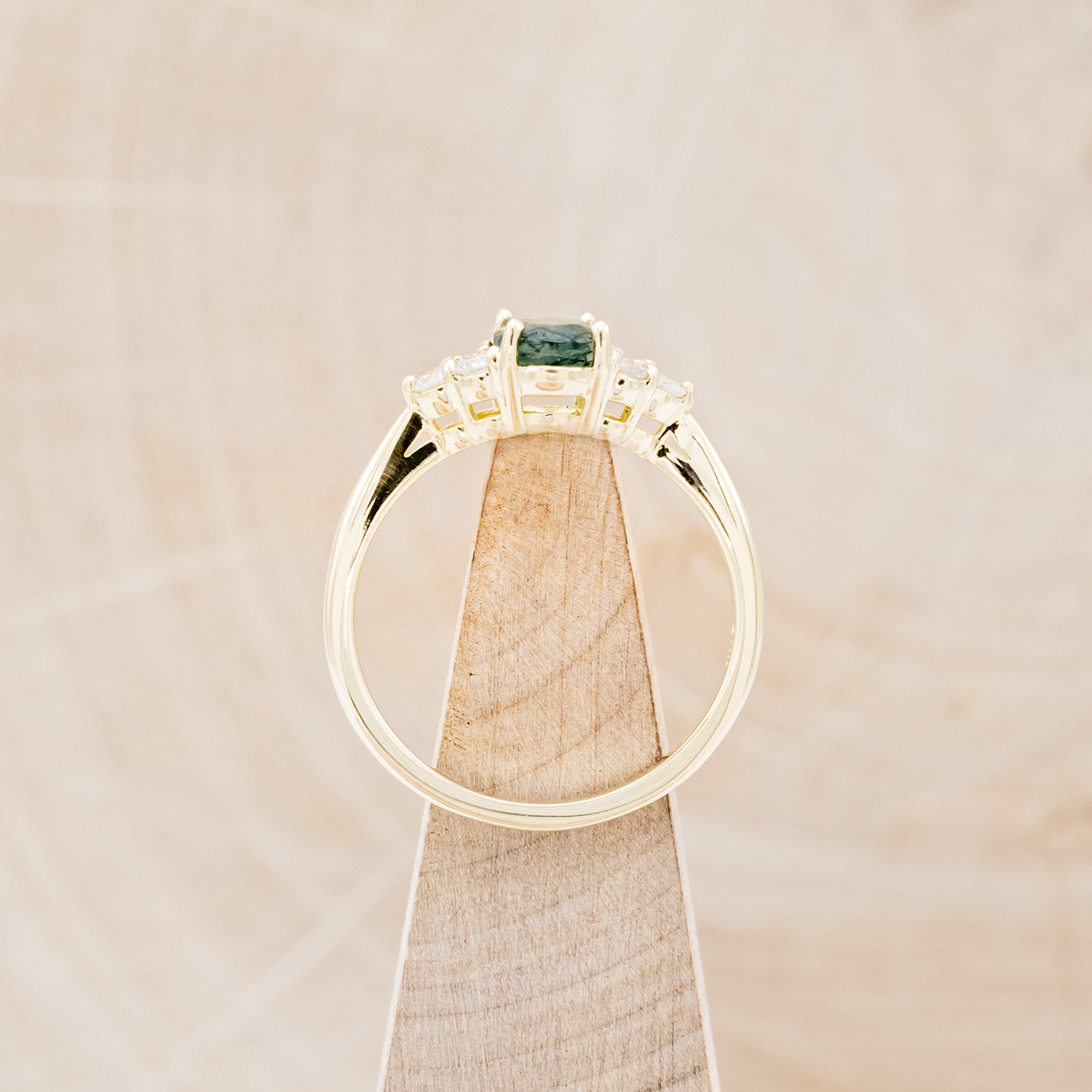 "RHEA" - OVAL MOSS AGATE ENGAGEMENT RING WITH DIAMOND ACCENTS-6