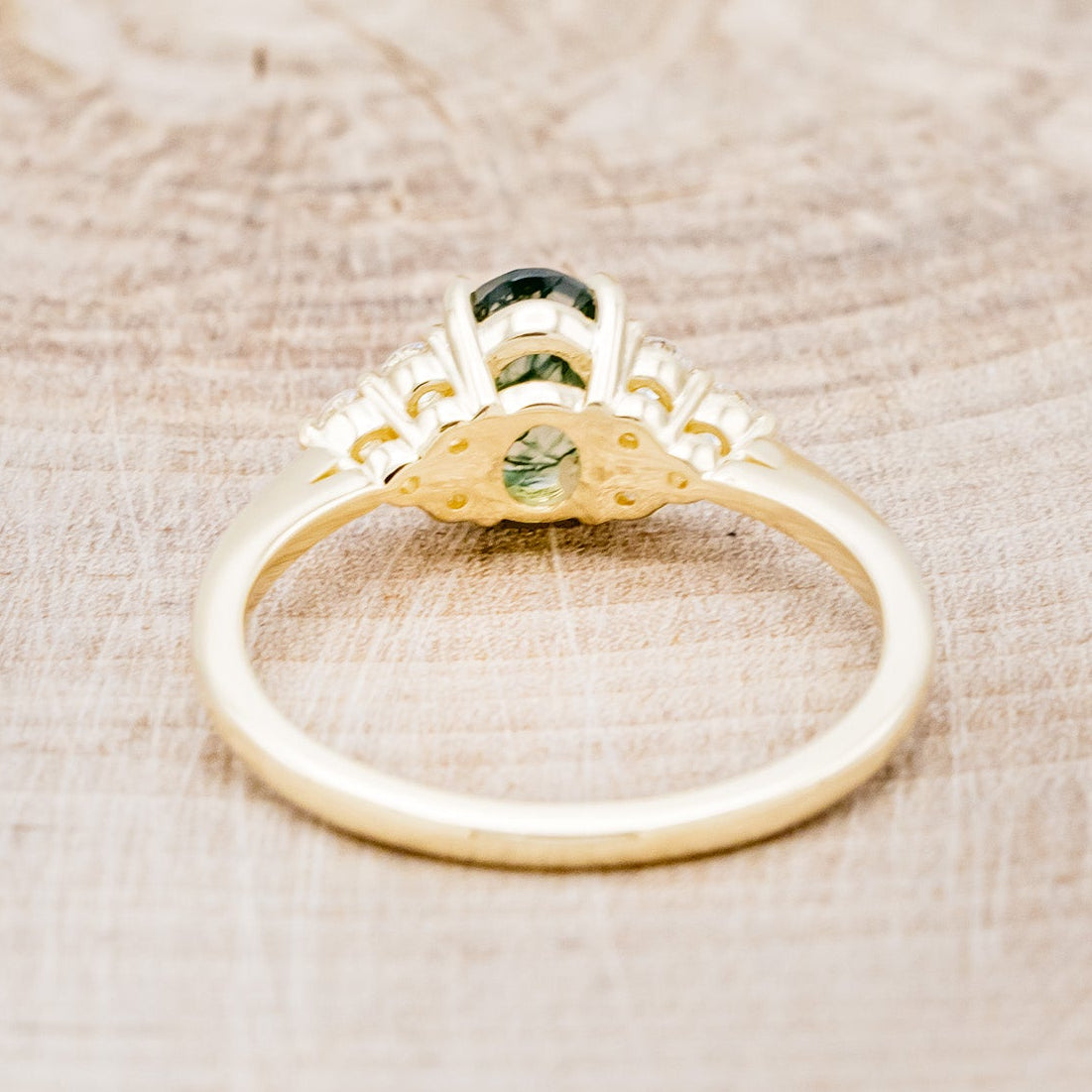 "RHEA" - OVAL MOSS AGATE ENGAGEMENT RING WITH DIAMOND ACCENTS-5