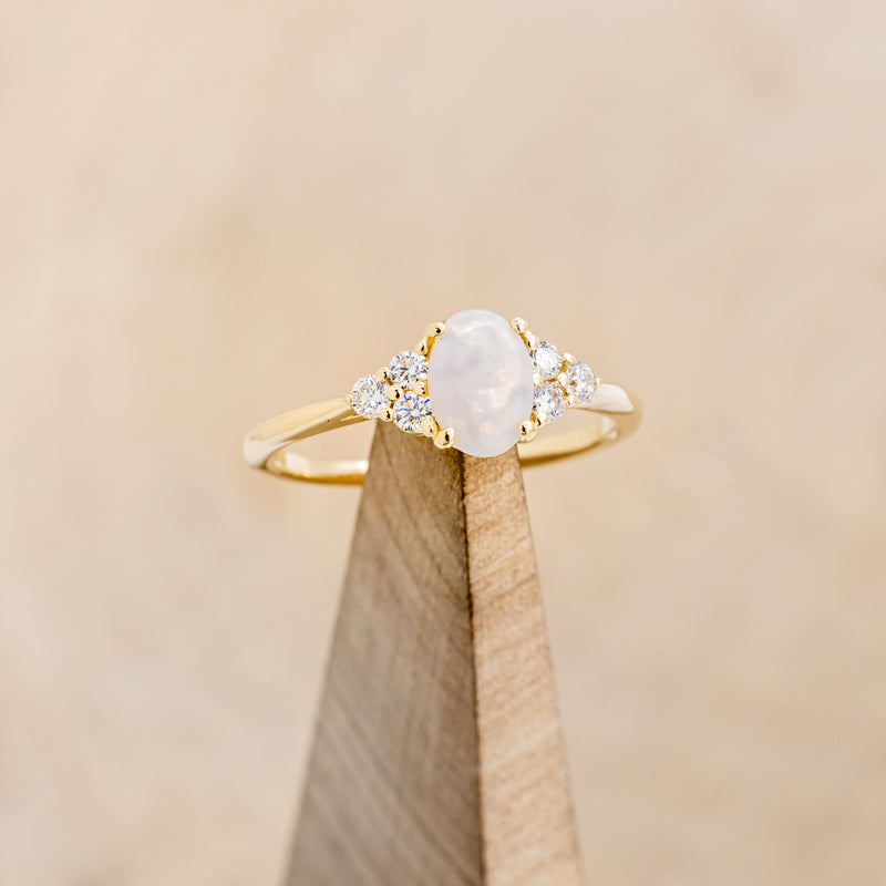 "RHEA" - OVAL WHITE OPAL ENGAGEMENT RING WITH DIAMOND ACCENTS  - READY TO SHIP