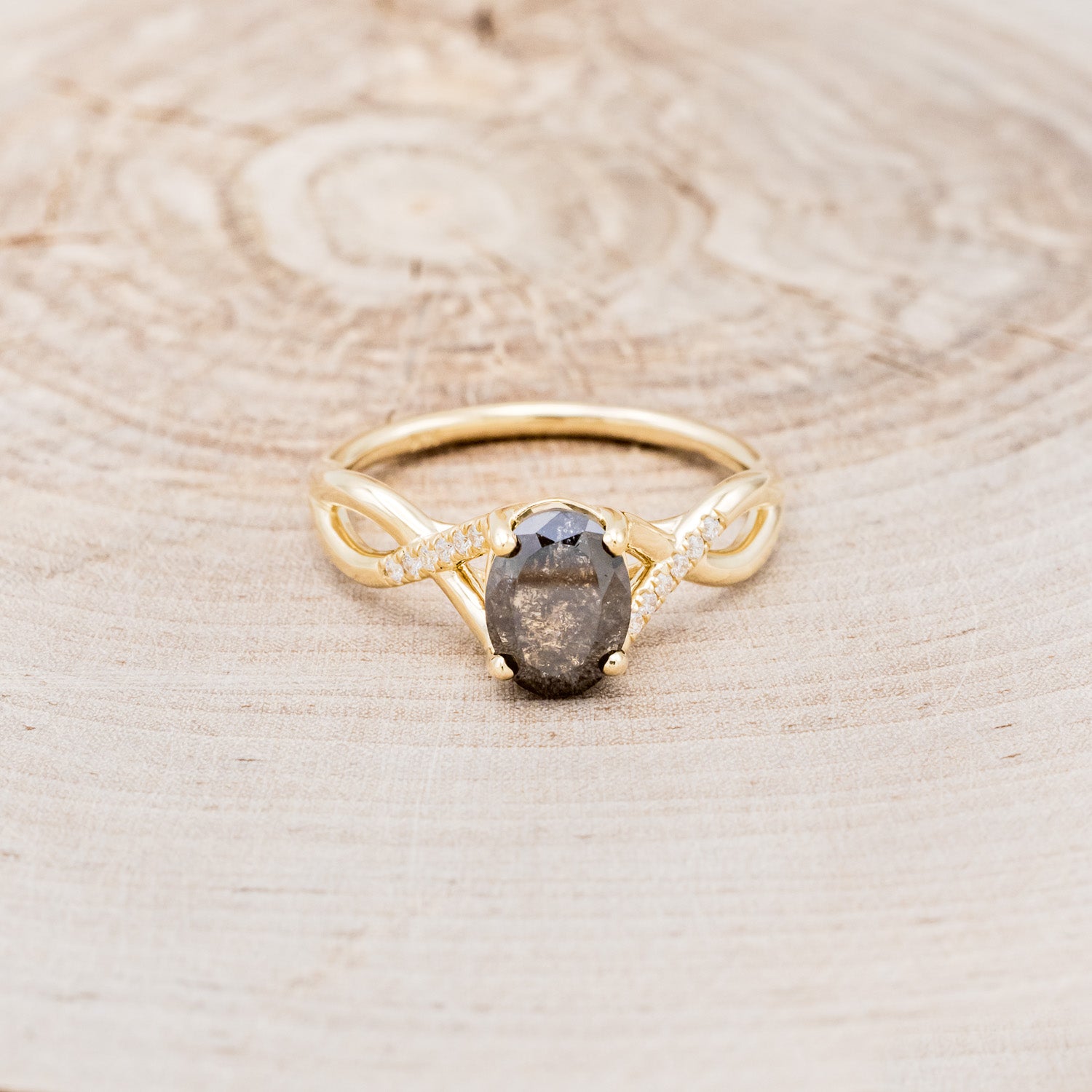 "ROSLYN" - BRIDAL SUITE - OVAL SALT & PEPPER DIAMOND ENGAGEMENT RING WITH DIAMOND ACCENTS & TRACERS-7