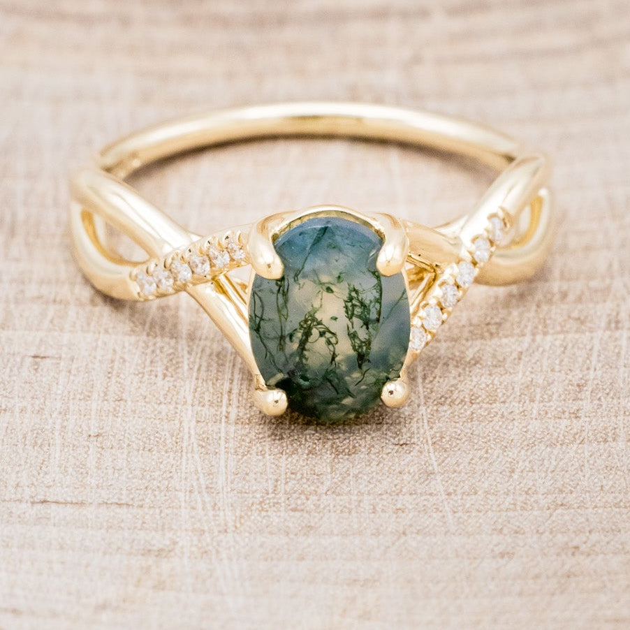 "ROSLYN" - OVAL MOSS AGATE ENGAGEMENT RING WITH DIAMOND ACCENTS-8