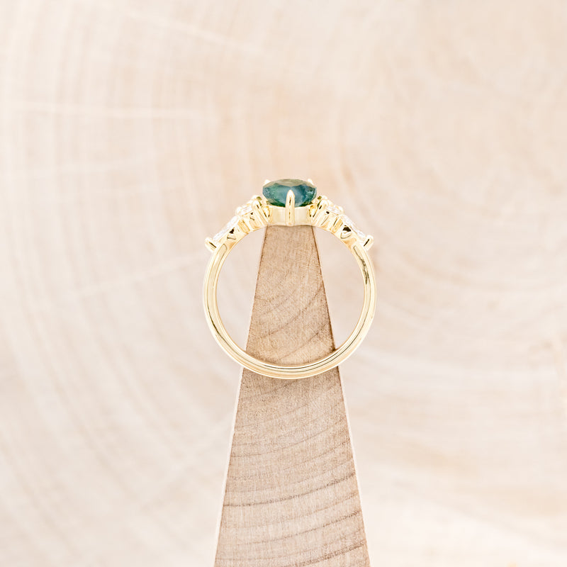 "SAGE" - PEAR-SHAPED MOSS AGATE ENGAGEMENT RING WITH DIAMOND ACCENTS