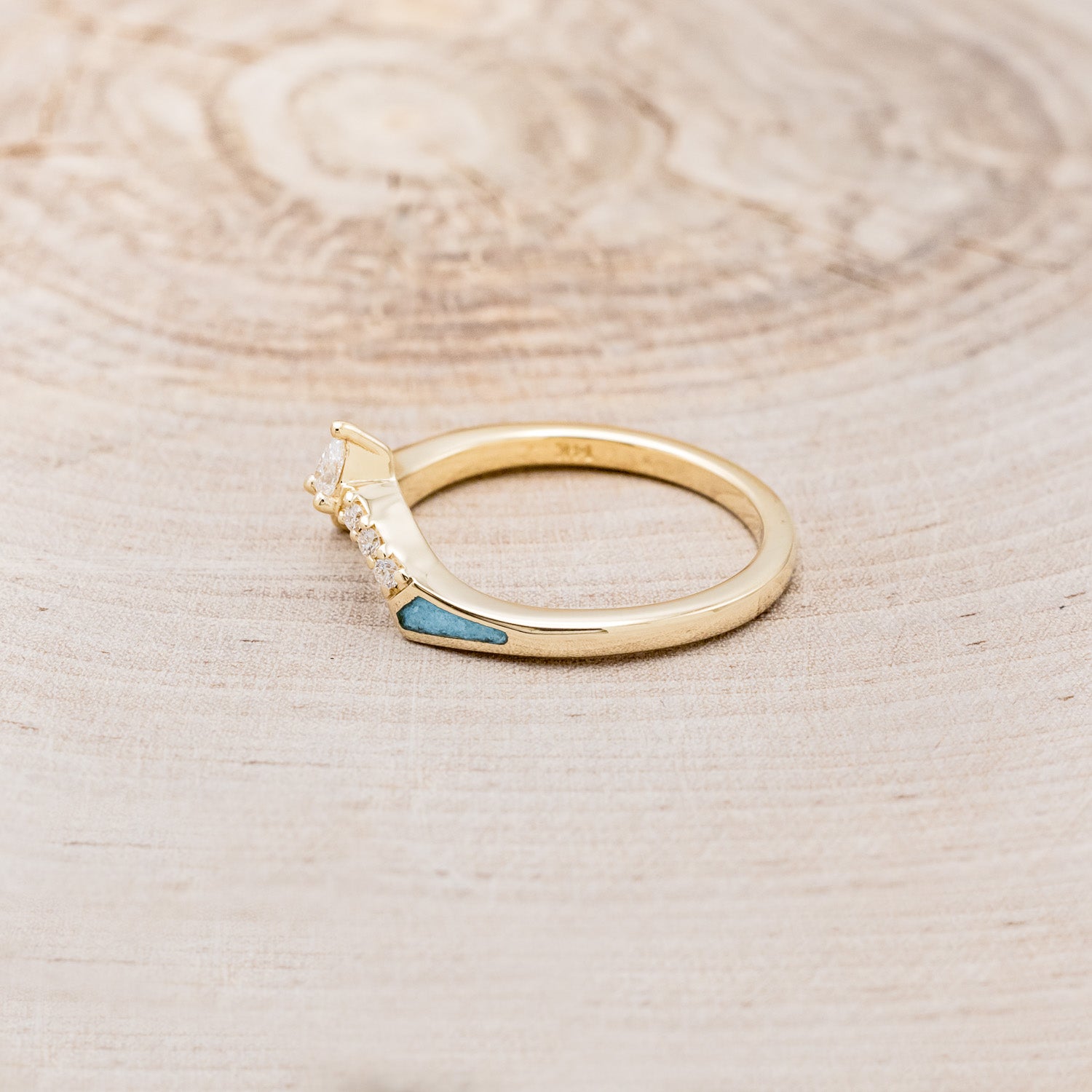 "SAMA" - TURQUOISE CONTOURED WEDDING BAND WITH DIAMOND ACCENTS-9