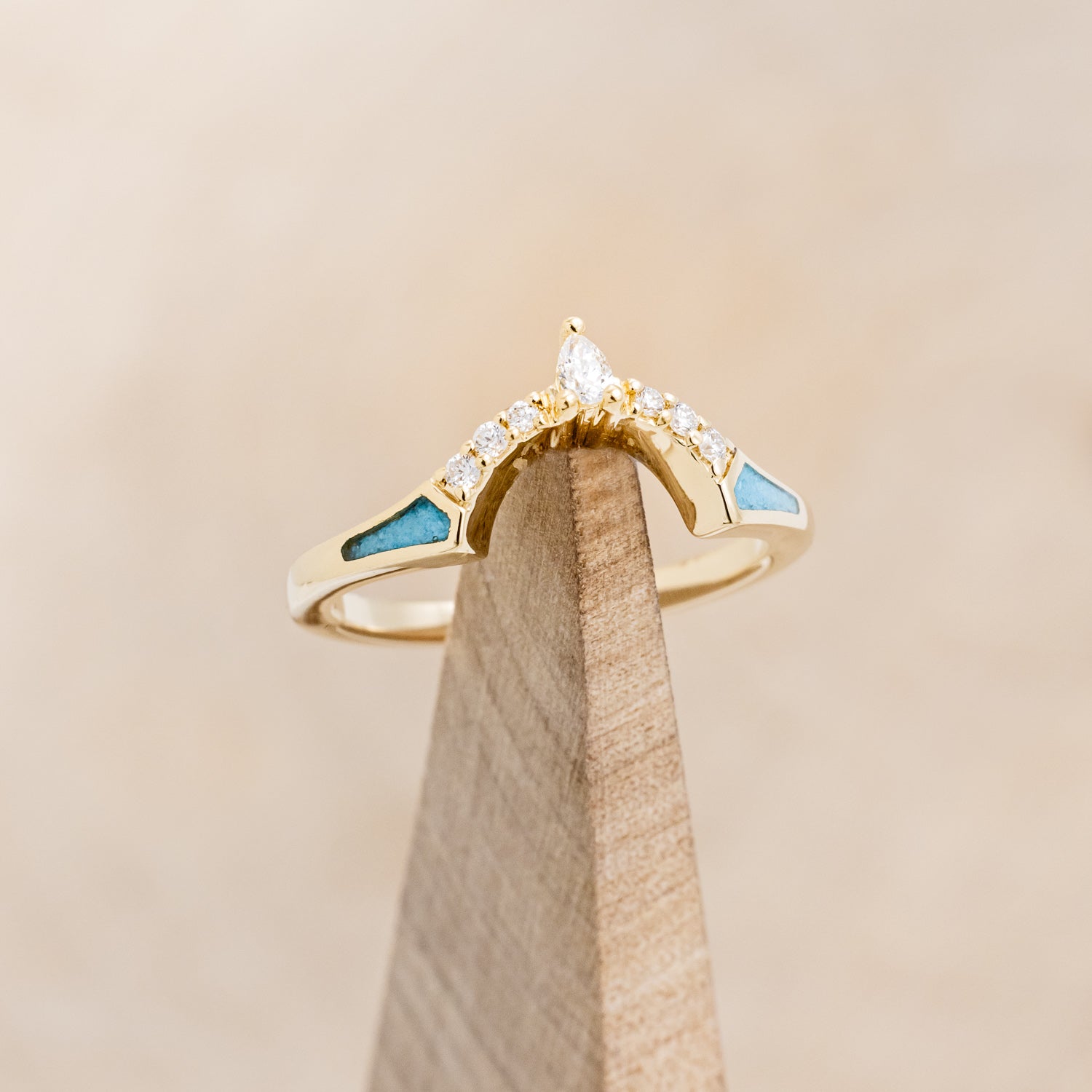 "SAMA" - TURQUOISE CONTOURED WEDDING BAND WITH DIAMOND ACCENTS-7