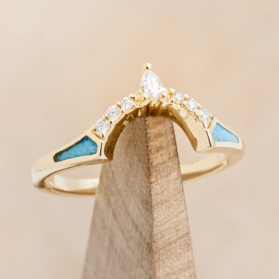 "SAMA" - TURQUOISE CONTOURED WEDDING BAND WITH DIAMOND ACCENTS-7