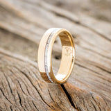 "TANNER" - ANTLER & 14K GOLD INLAY WEDDING RING FEATURING A BRUSHED BLACK ZIRCONIUM BAND-4