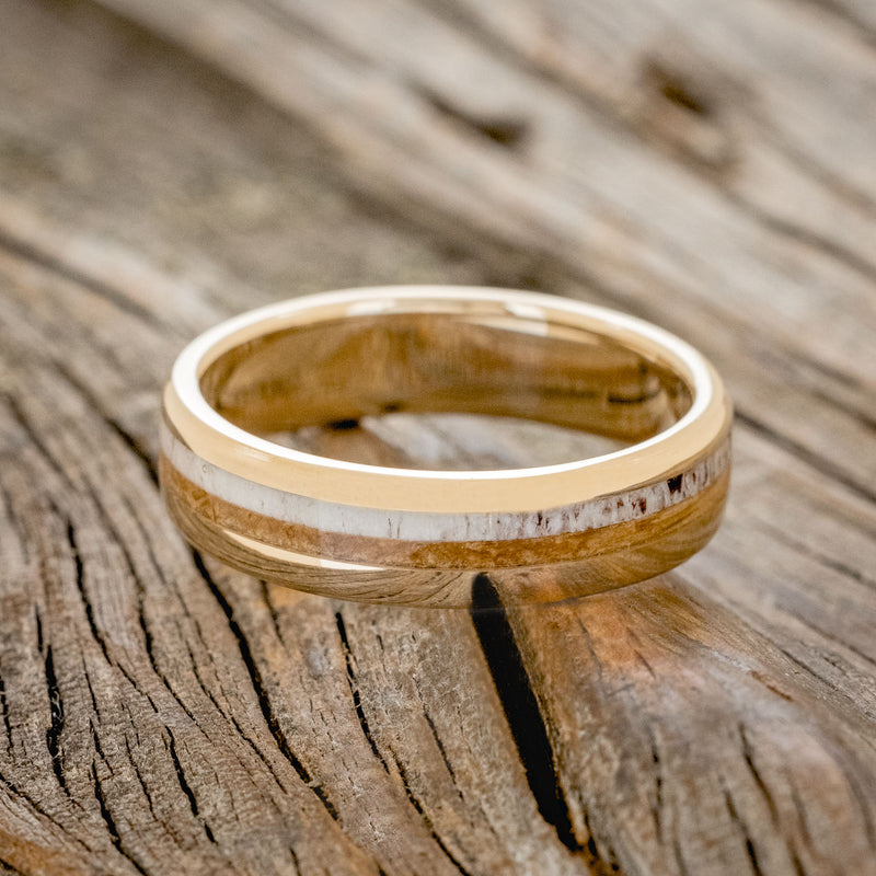 "TANNER" - WHISKEY BARREL OAK & ANTLER WEDDING RING-6