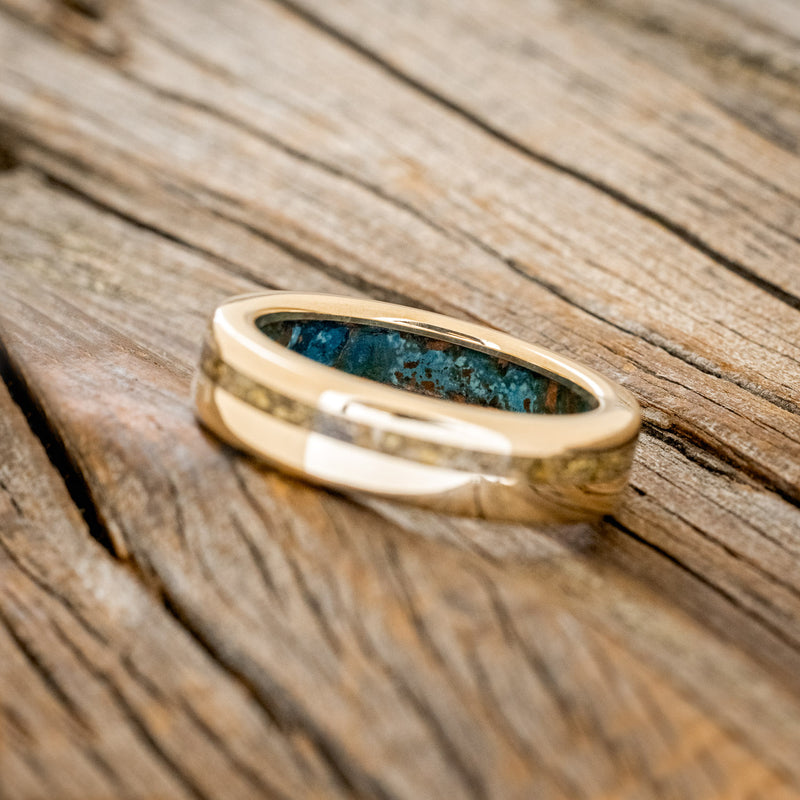 "VERTIGO" - GOLD NUGGETS INLAY WEDDING RING FEATURING A PATINA COPPER LINING-5