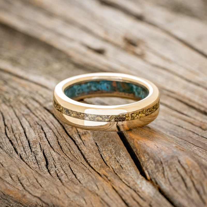 "VERTIGO" - GOLD NUGGETS INLAY WEDDING RING FEATURING A PATINA COPPER LINING-3