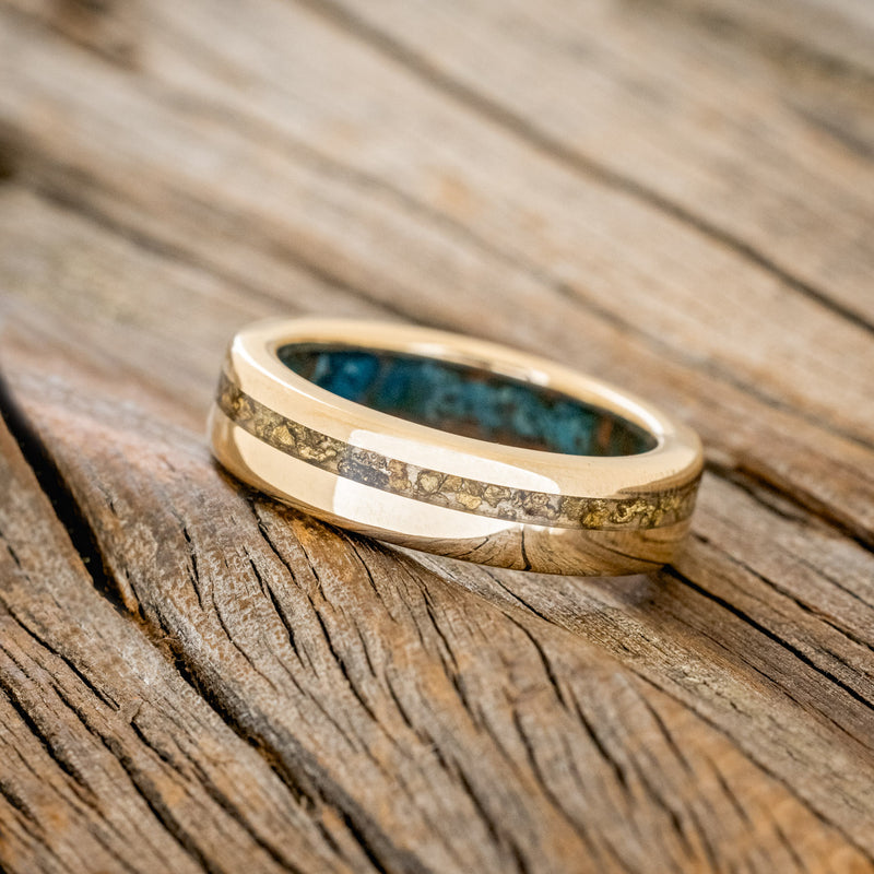 "VERTIGO" - GOLD NUGGETS INLAY WEDDING RING FEATURING A PATINA COPPER LINING-2