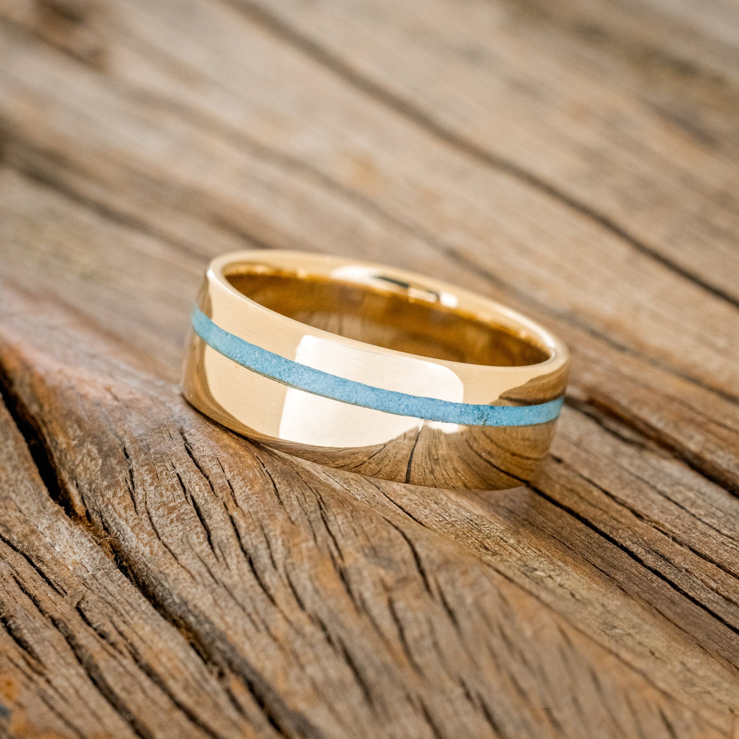 "VERTIGO" - TURQUOISE INLAY WEDDING BAND-23