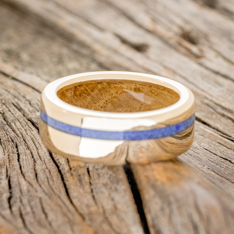 "VERTIGO" - LAPIS LAZULI WEDDING RING FEATURING A WHISKEY BARREL LINED BAND-12