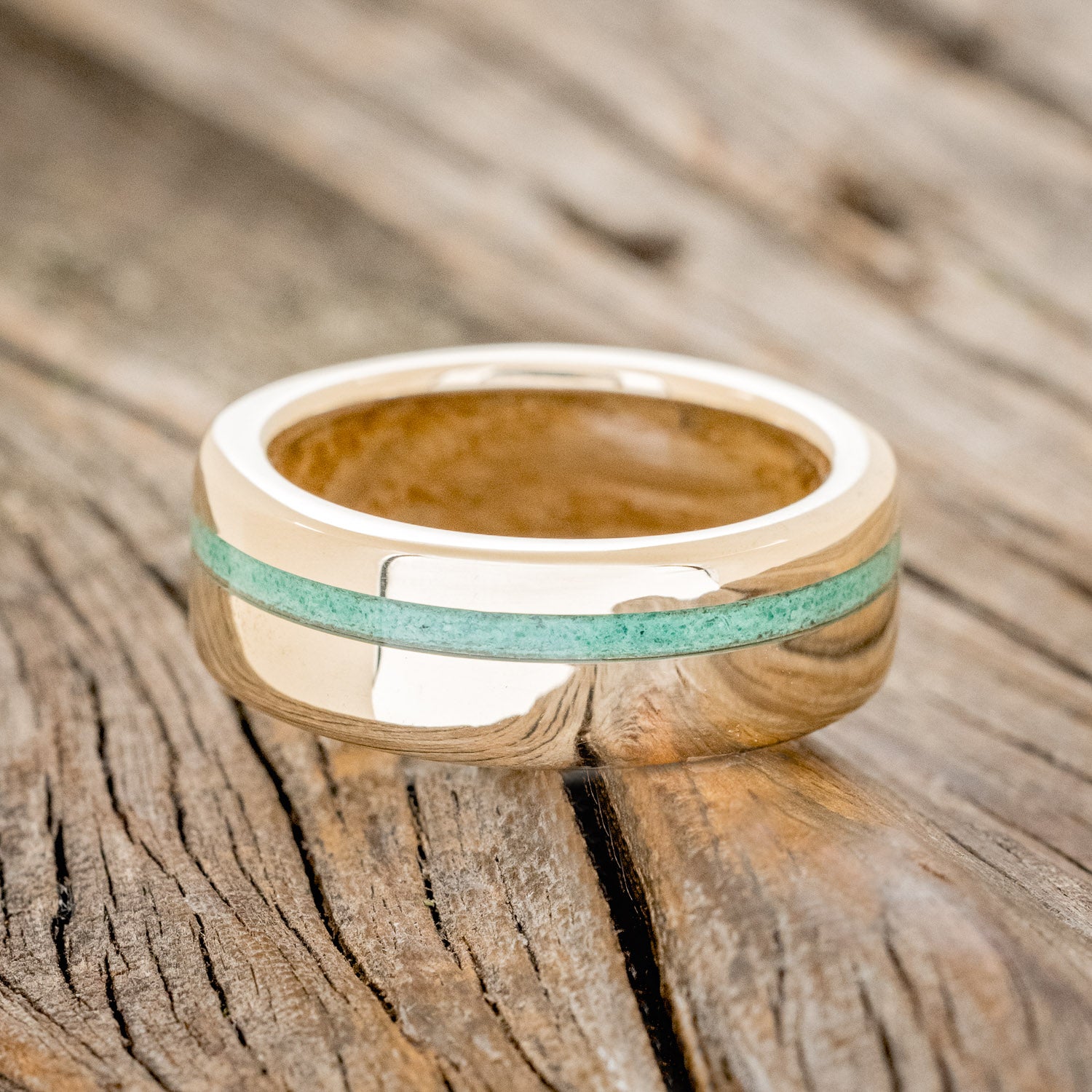 "VERTIGO" - MALACHITE WEDDING RING FEATURING A WHISKEY BARREL LINED BLACK ZIRCONIUM BAND-9