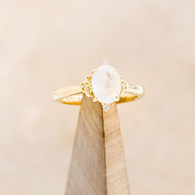 "ZELLA" - OVAL MOONSTONE ENGAGEMENT RING WITH DIAMOND ACCENTS