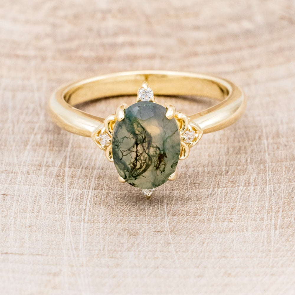 "ZELLA" - OVAL MOSS AGATE ENGAGEMENT RING WITH DIAMOND ACCENTS-15
