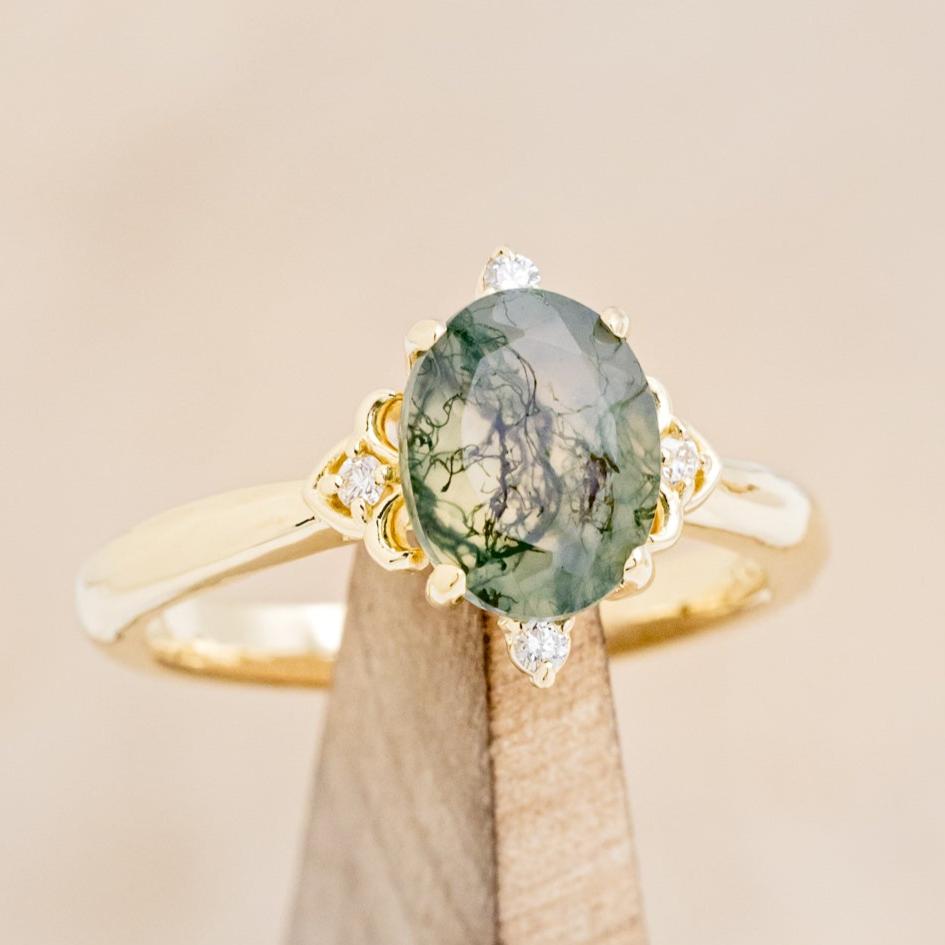 "ZELLA" - OVAL MOSS AGATE ENGAGEMENT RING WITH DIAMOND ACCENTS-14