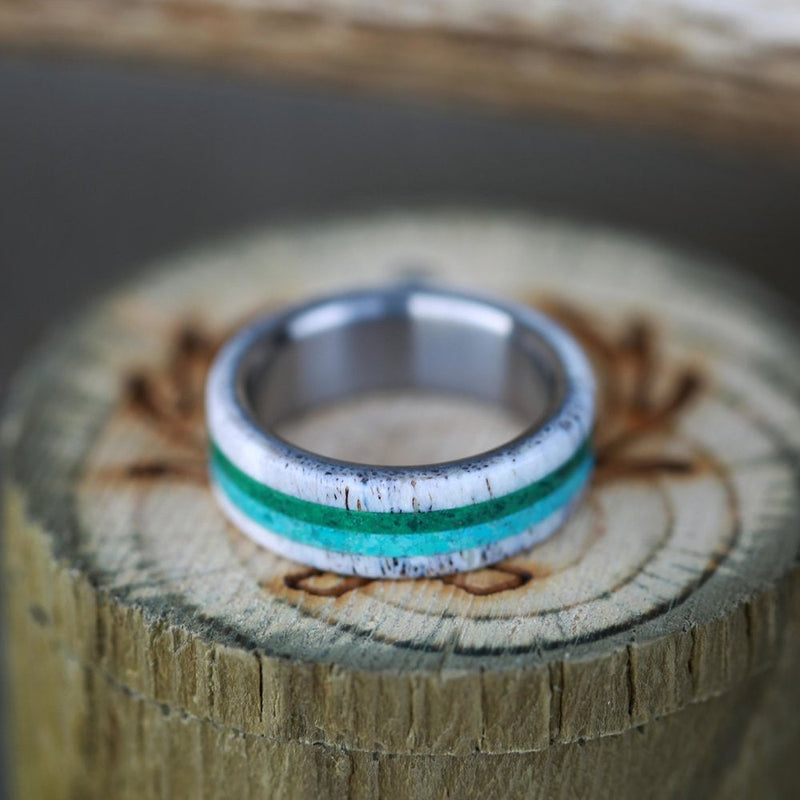 "CANYON" - MALACHITE, ANTLER & TURQUOISE WEDDING BAND - READY TO SHIP-5