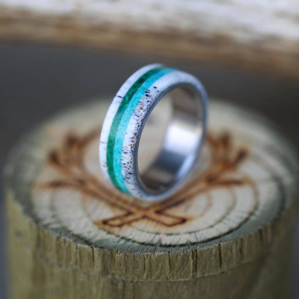 "CANYON" - MALACHITE, ANTLER & TURQUOISE WEDDING BAND-7