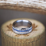 "RAINIER" - ELK ANTLER & OFFSET LAPIS LAZULI INLAY WEDDING BAND - READY TO SHIP-1