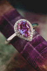 "CLARISS" - PEAR-SHAPED LAB-GROWN ALEXANDRITE ENGAGEMENT RING WITH DIAMOND HALO - EXPEDITED-13