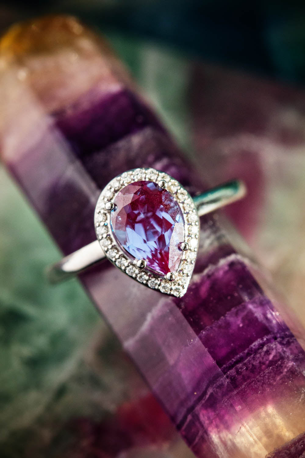 "CLARISS" - PEAR-SHAPED LAB-GROWN ALEXANDRITE ENGAGEMENT RING WITH DIAMOND HALO-21