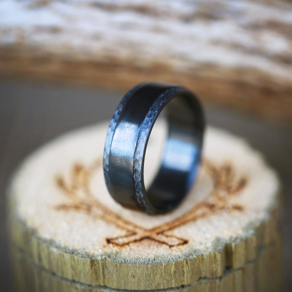 "SEDONA" - MATCHING SET OF BLACK ZIRCONIUM WEDDING RINGS WITH A HAMMERED FINISH-6