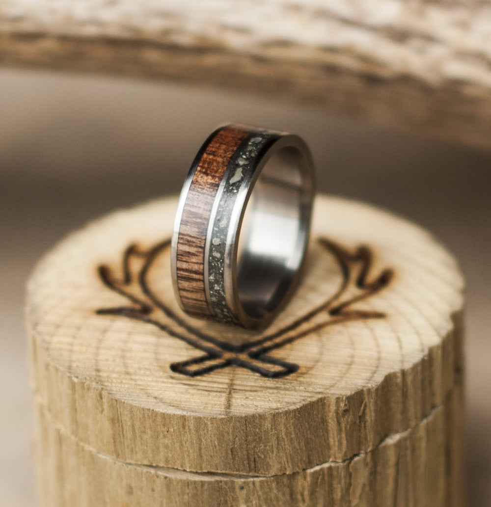"RAPTOR" - PYRITE & WENGE WOOD INLAYS WEDDING BAND - READY TO SHIP-7