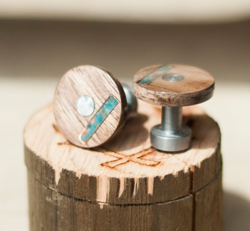WOOD TOPPED CUFFLINKS W/ COPPER INLAYS (available w/ a 24k gold plated base) - Staghead Designs - Antler Rings By Staghead Designs